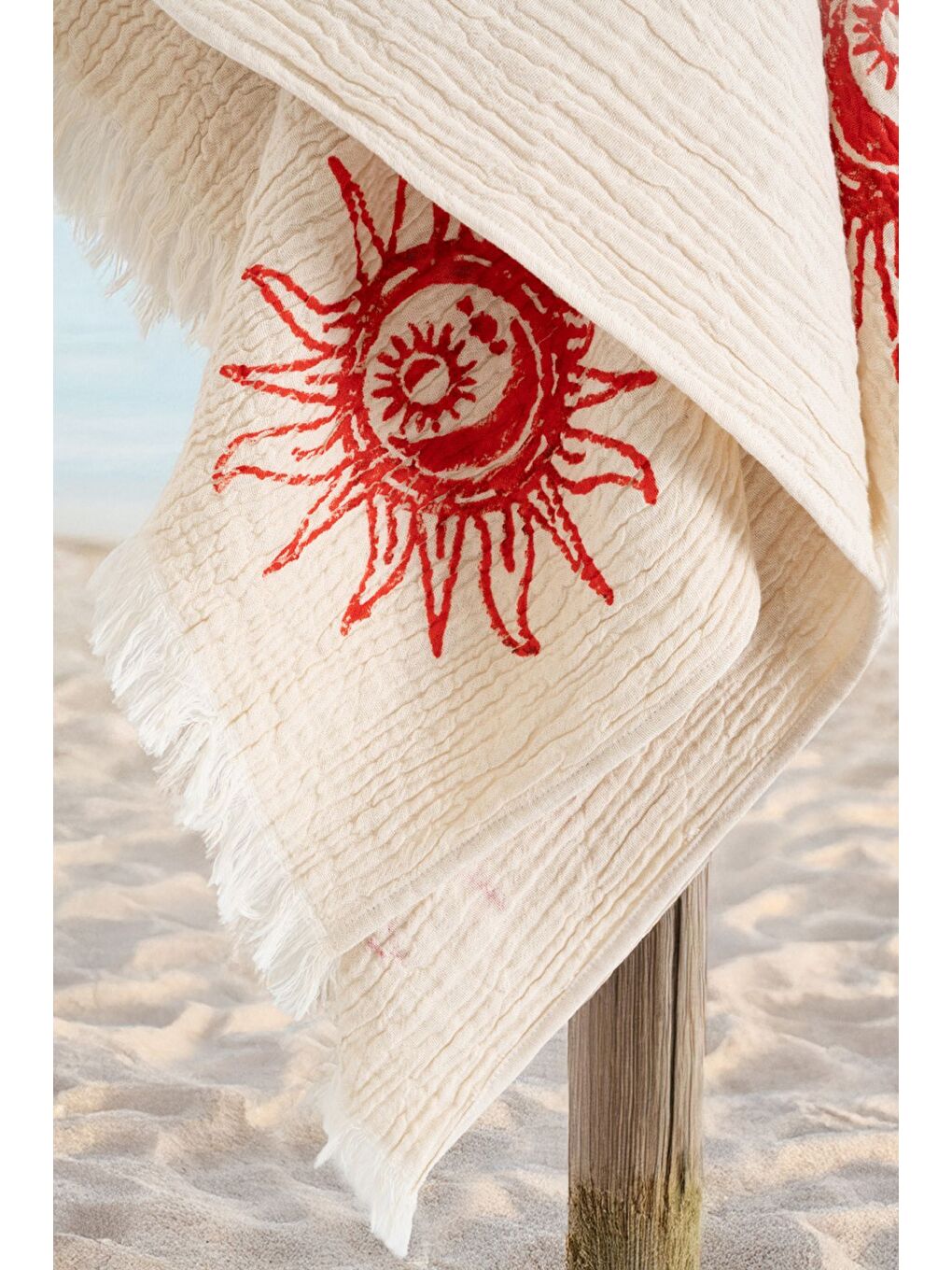 Kırmızı Organik %100 Pamuk Müslin Peştemal - Heliona-2