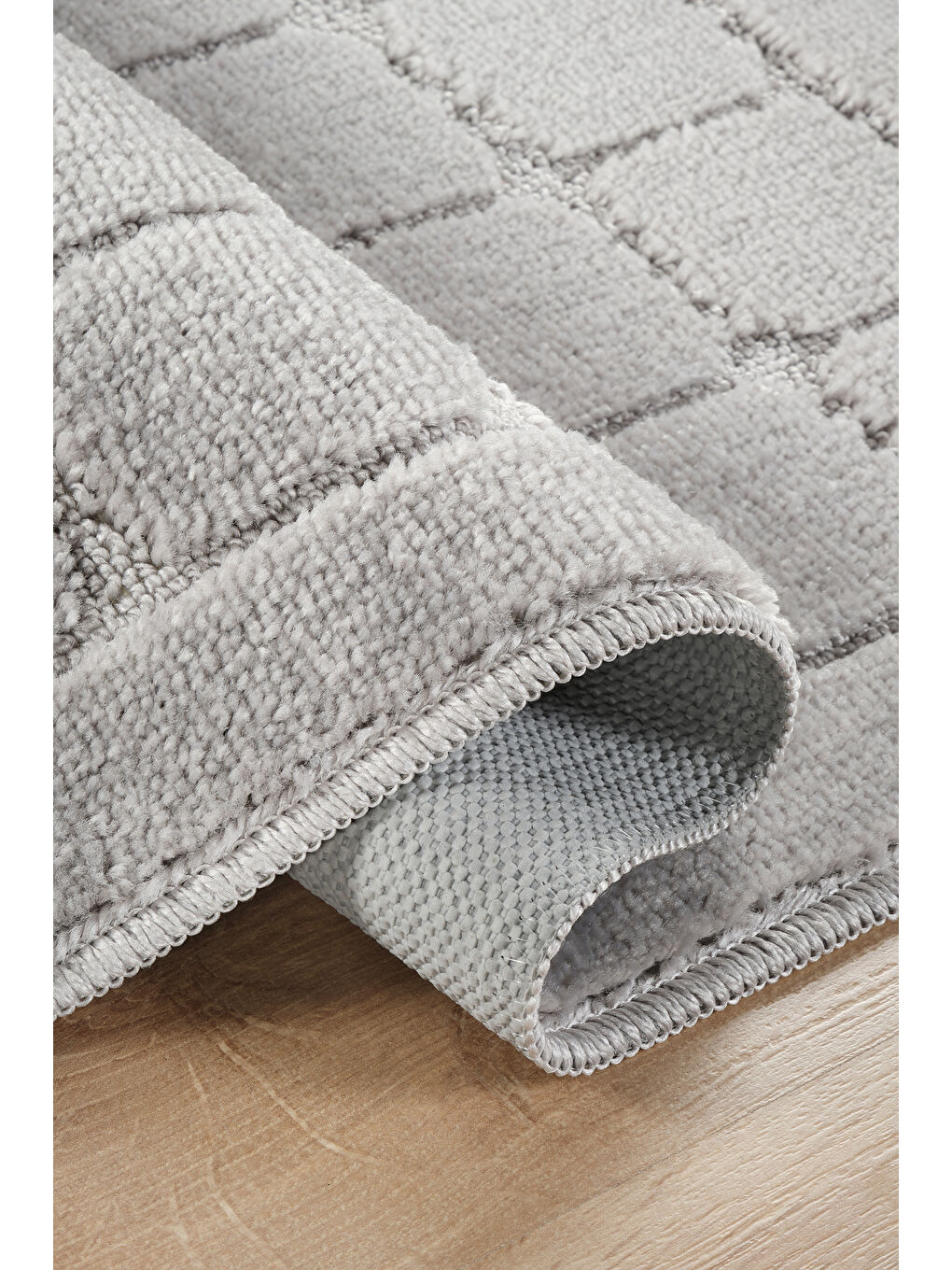 Doğal Kaymaz Taban Banyo Paspas Uzun Ömürlü Yumuşak Su Emici Yazılı Paspas Kareli Set-Gri-2