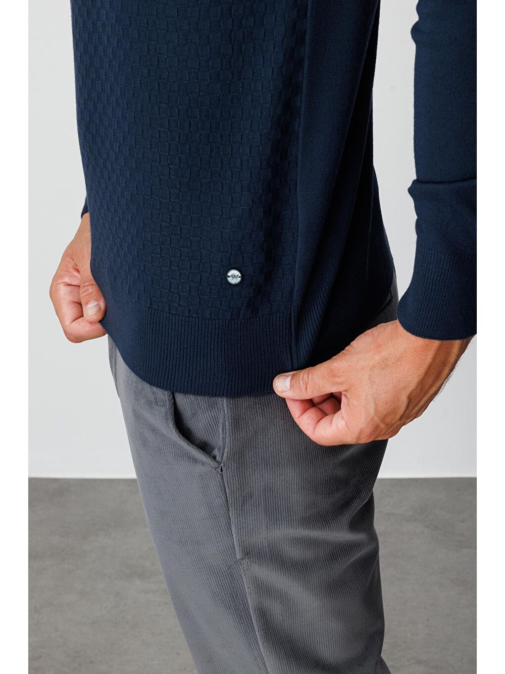 Lacivert Dar Kalıp Yarım Balıkçı Düz Uzun Kollu Triko-2