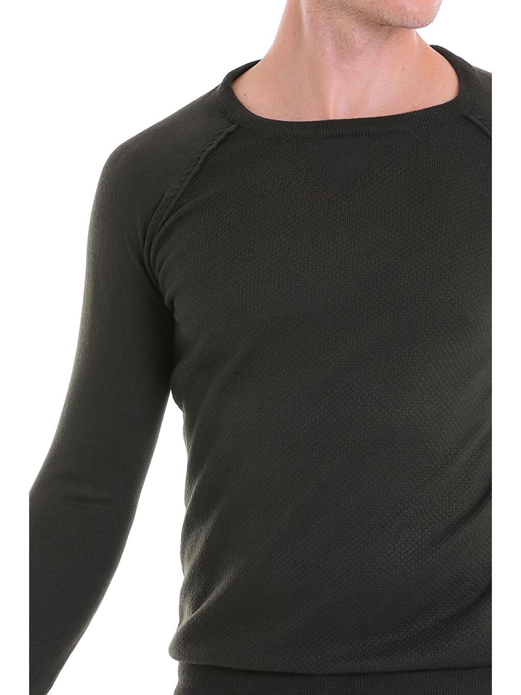 Haki Regular Fit Bisiklet Yaka Triko Yün Kazak-4