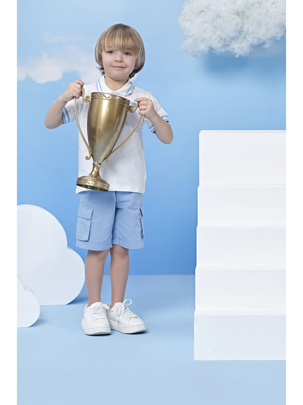 Mavi Erkek Çocuk Kargo Cepli Bermuda Şort