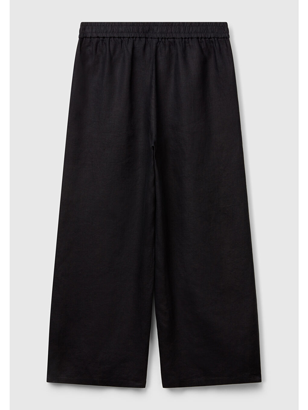 Kadın Siyah %100 Keten Beli Lastikli Bol Kısa Paça Pantolon-3