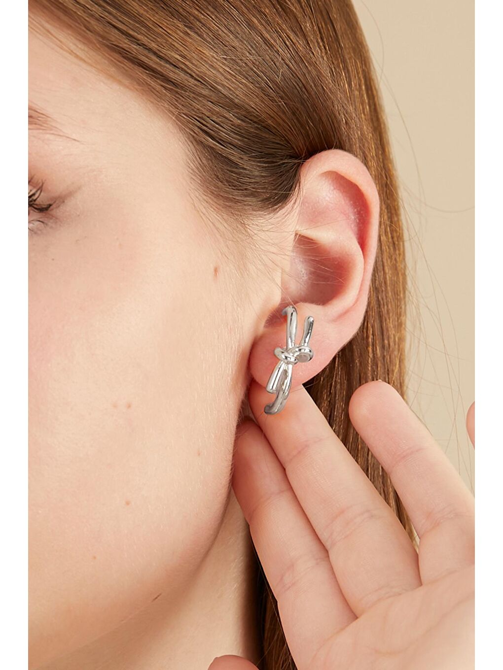 Gri Silver 2'li Düğümlenmiş Küpe-1