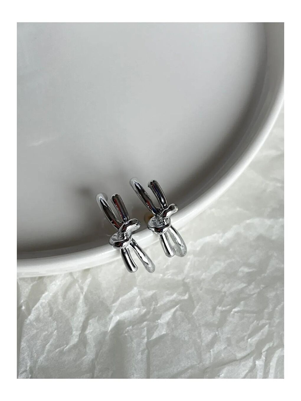 Gri Silver 2'li Düğümlenmiş Küpe-2