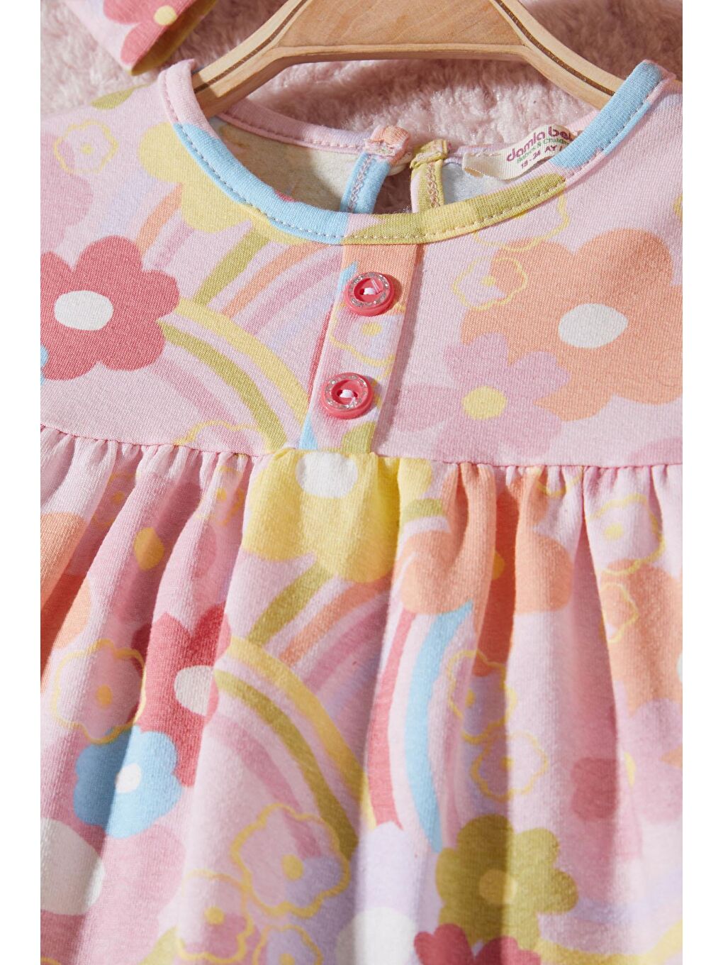 Pembe Çiçek Desenli Bandanalı Kız Bebek Takım 17391-3