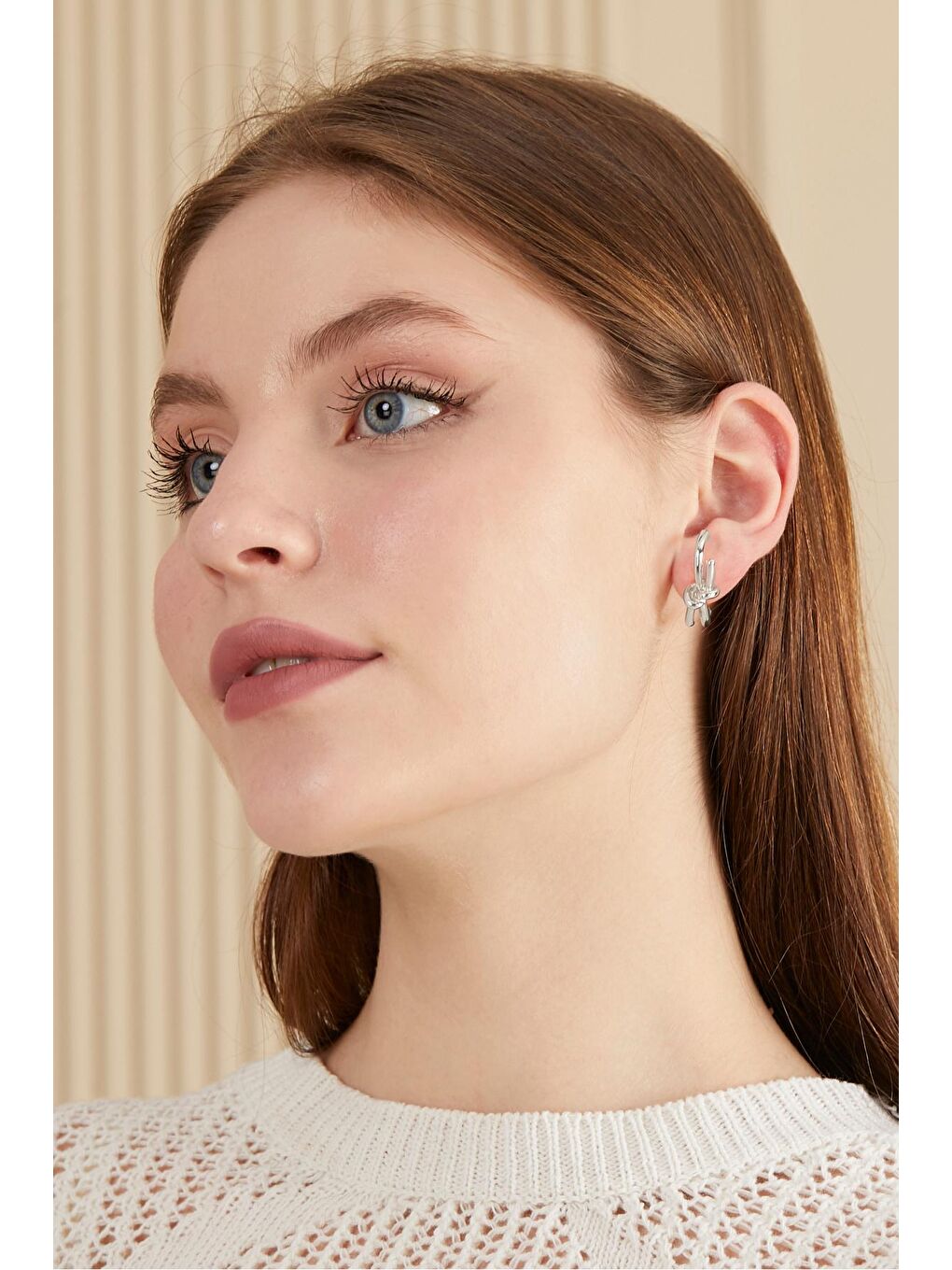 Gri Silver 2'li Düğümlenmiş Küpe-3