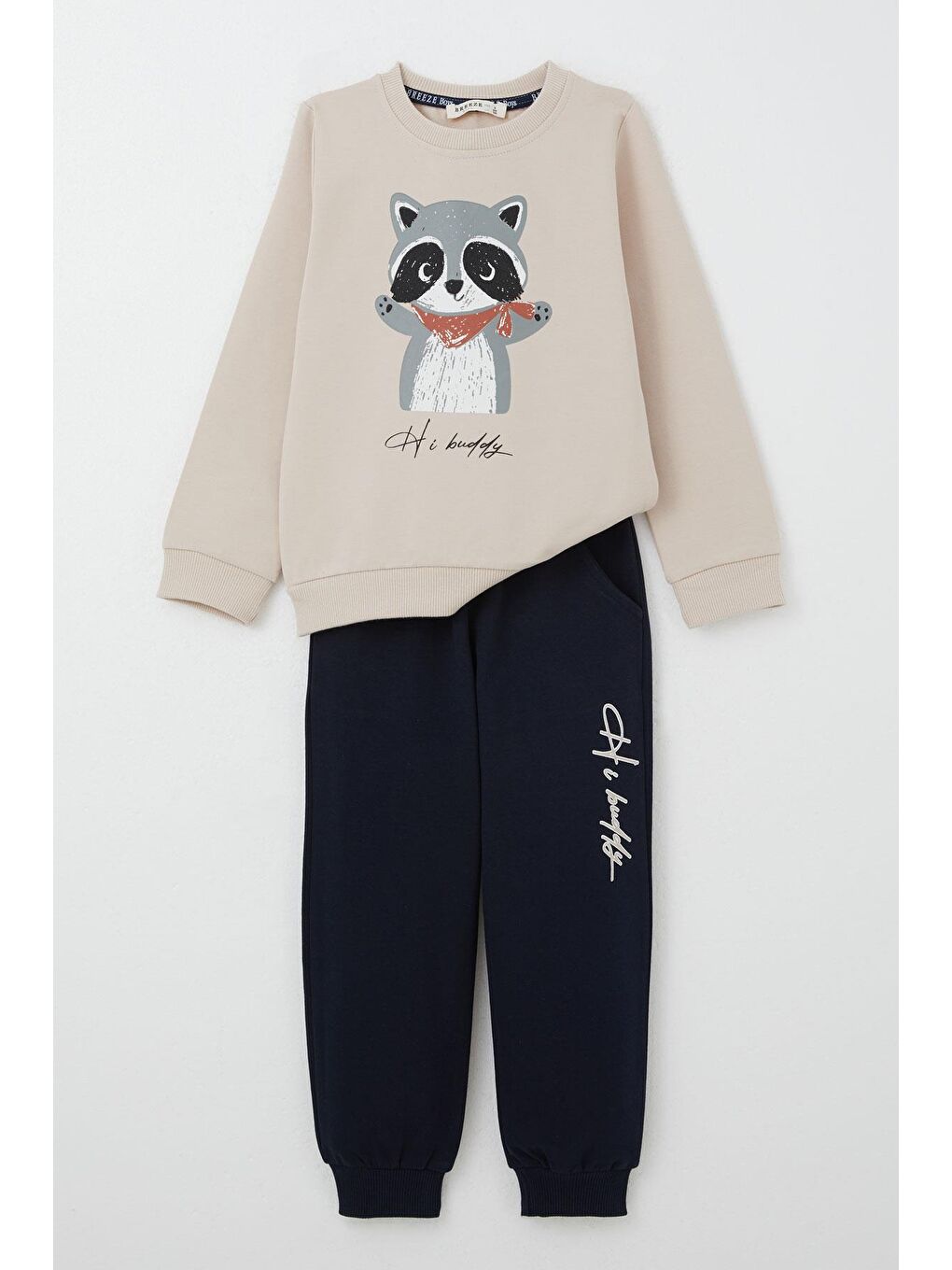 Erkek Çocuk Eşofman Takım Sevimli Rakun Baskılı Bej (1.5-4 Yaş)