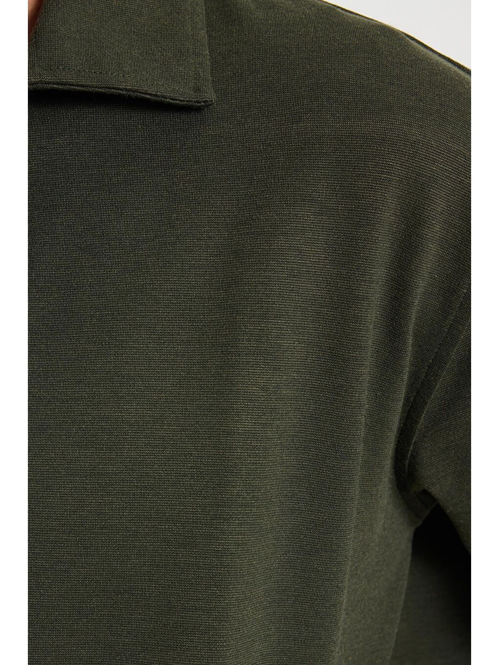 Erkek Relax Fit Rahat Kesim Düğmeli Yandan Cepli Örme Koyu Yeşil Ceket Gömlek-6