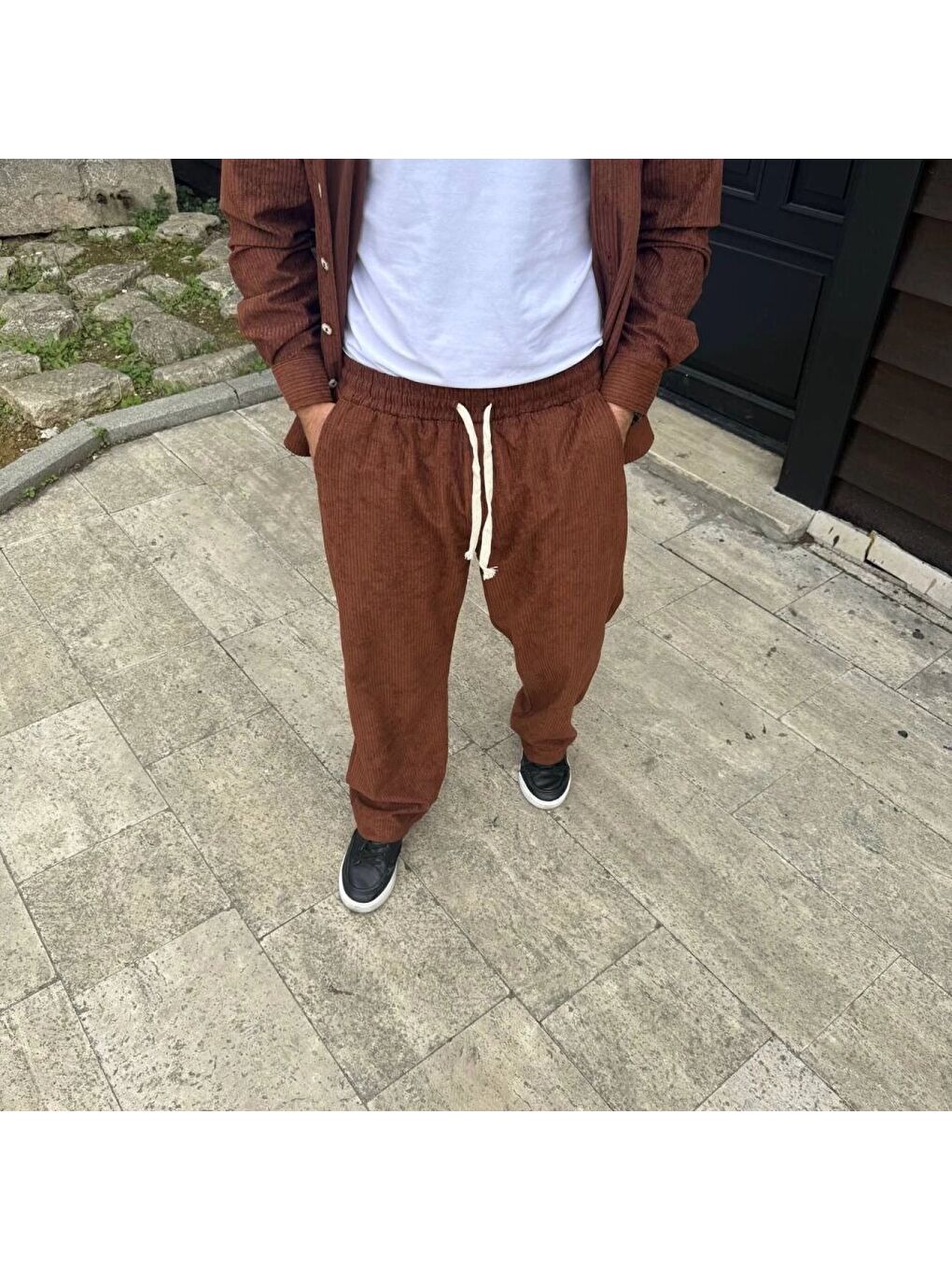 Erkek Fitilli Kadife Cepli Buggy Pantolon Oversize Rahat Kalıp - Kahverengi-2
