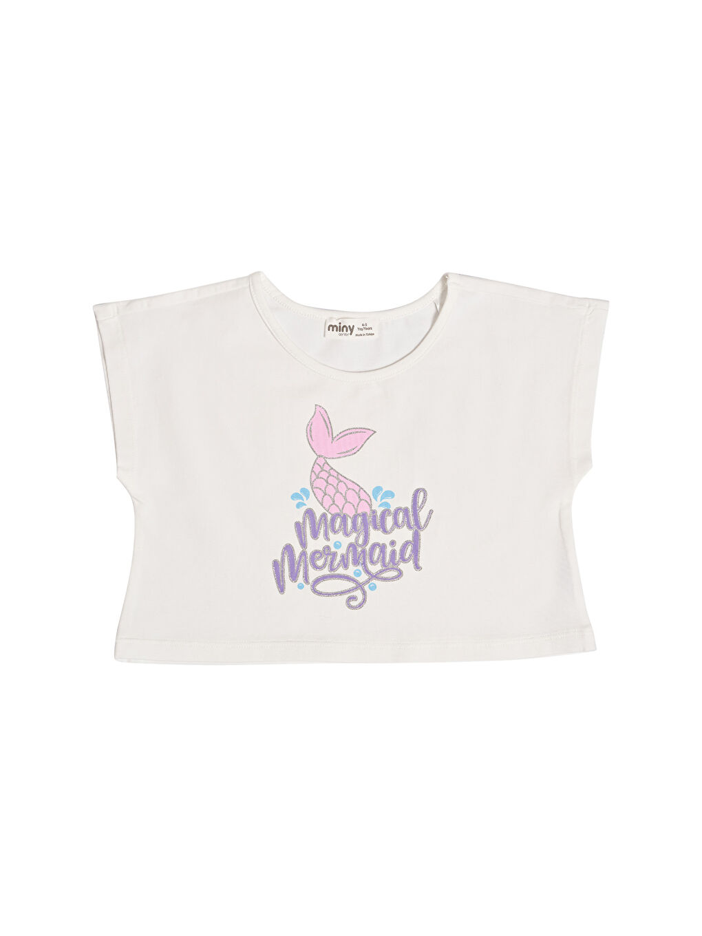 Beyaz Kız Çocuk Baskılı Crop Tshırt-1