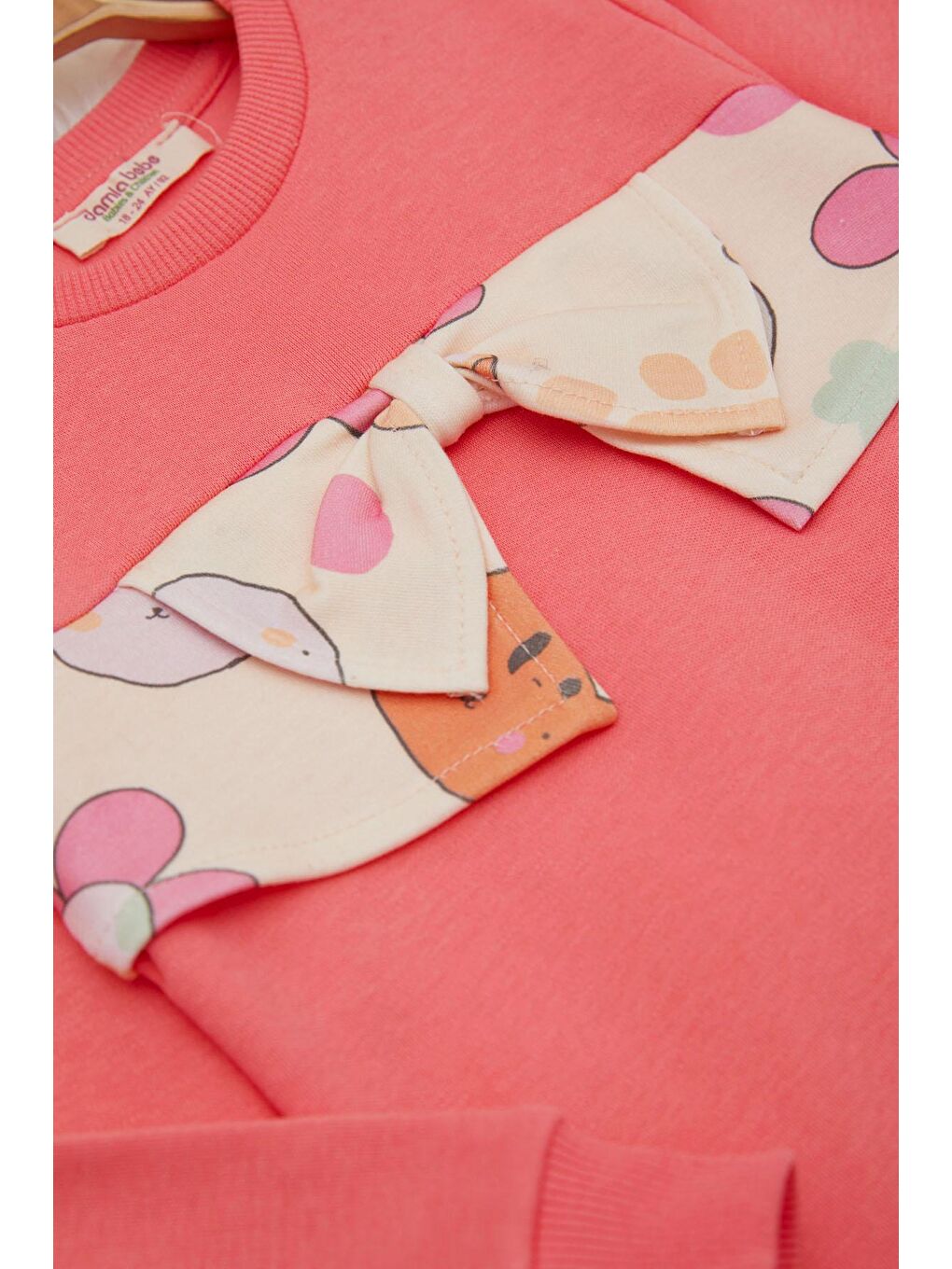 Fuşya Hayvan Desenli Fiyonklu Kız Bebek Takım 17407-1