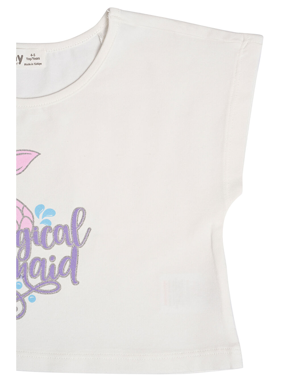 Beyaz Kız Çocuk Baskılı Crop Tshırt-3