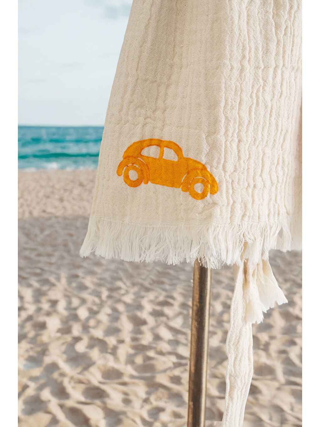 Ekru %100 Organik, El İşçiliği Taş Baskı Çocuk Bornozu - Trafik-2