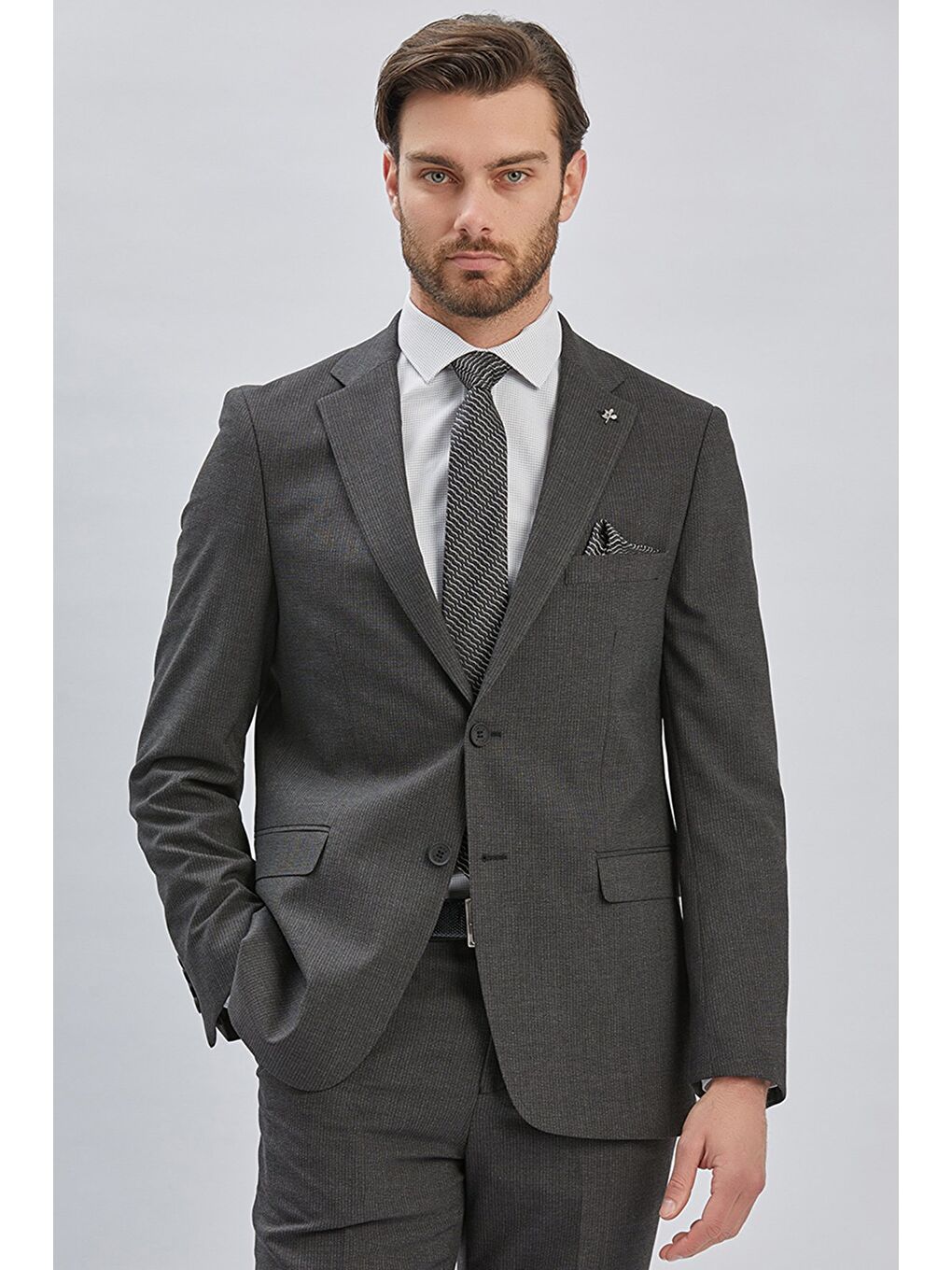 Siyah Çizgili Mono Yaka Astarlı 4 Drop Comfort Fit Rahat Kesim Takım Elbise 1001240177