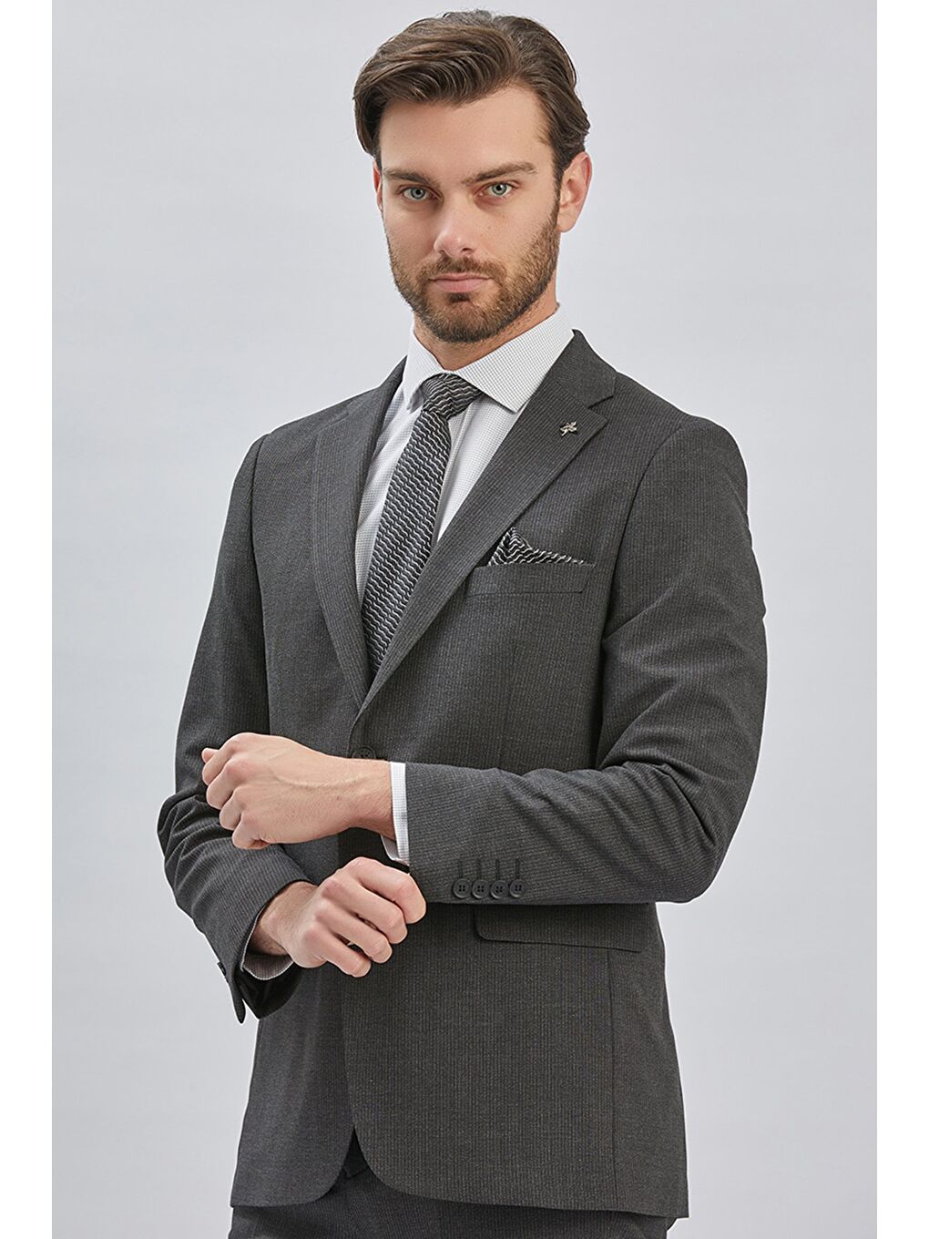 Siyah Çizgili Mono Yaka Astarlı 4 Drop Comfort Fit Rahat Kesim Takım Elbise 1001240177-1