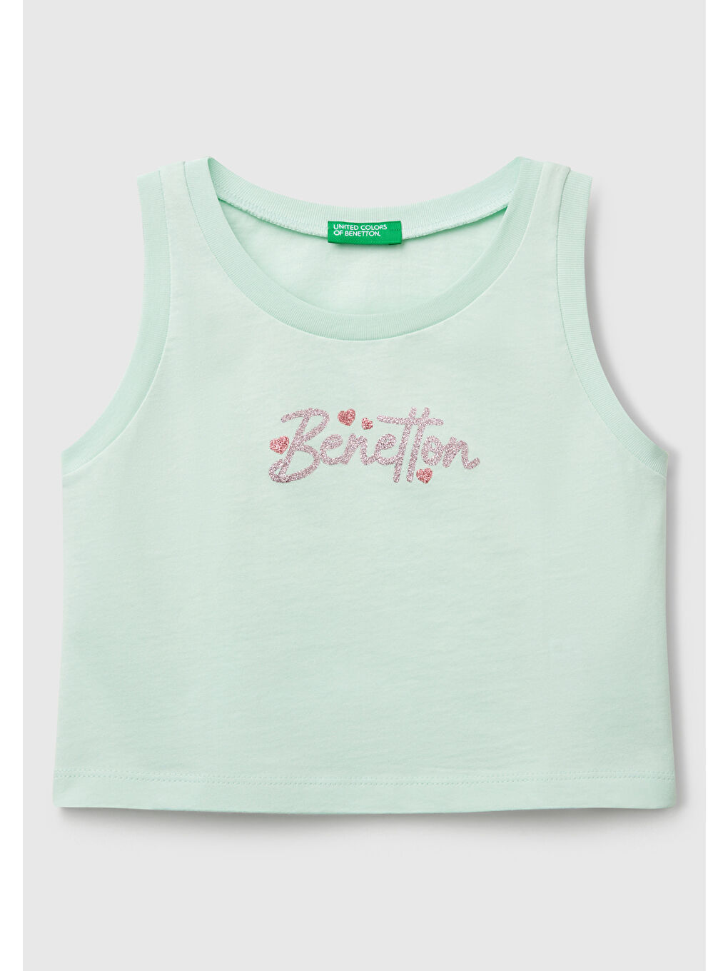 Turkuaz Kız Çocuk Su Yeşili Simli Benetton Logo Baskılı Atlet
