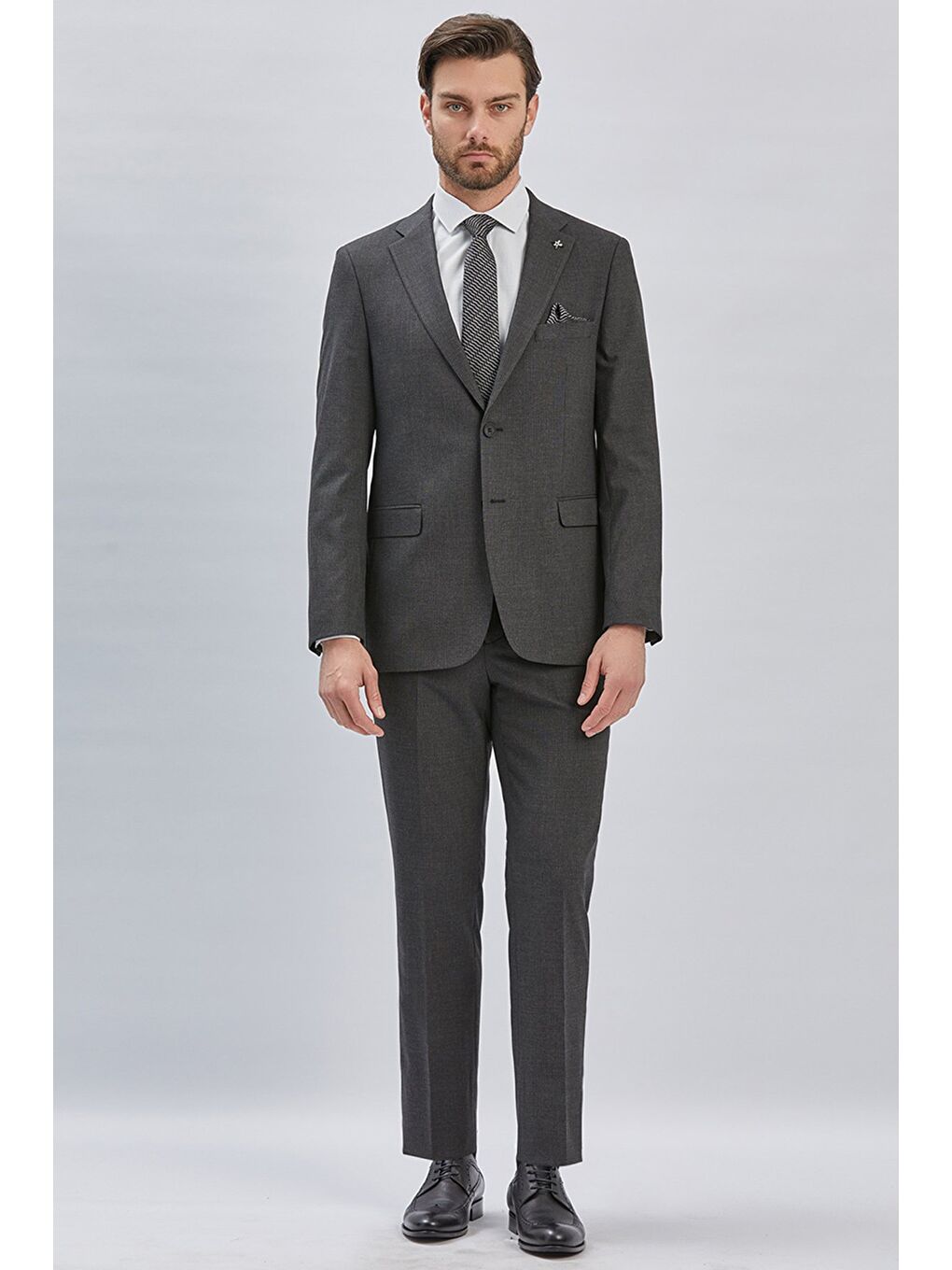 Siyah Çizgili Mono Yaka Astarlı 4 Drop Comfort Fit Rahat Kesim Takım Elbise 1001240177-2