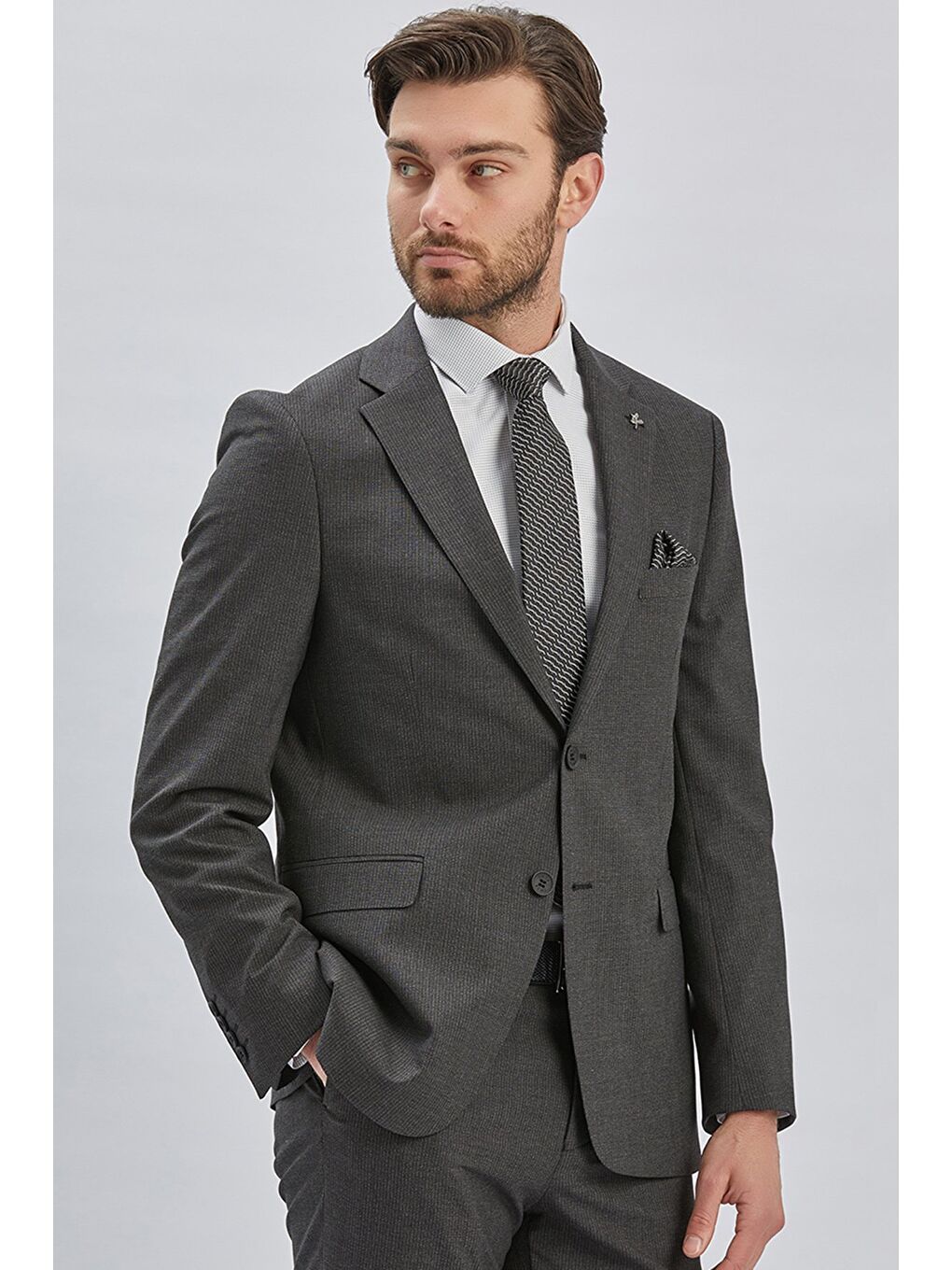 Siyah Çizgili Mono Yaka Astarlı 4 Drop Comfort Fit Rahat Kesim Takım Elbise 1001240177-3