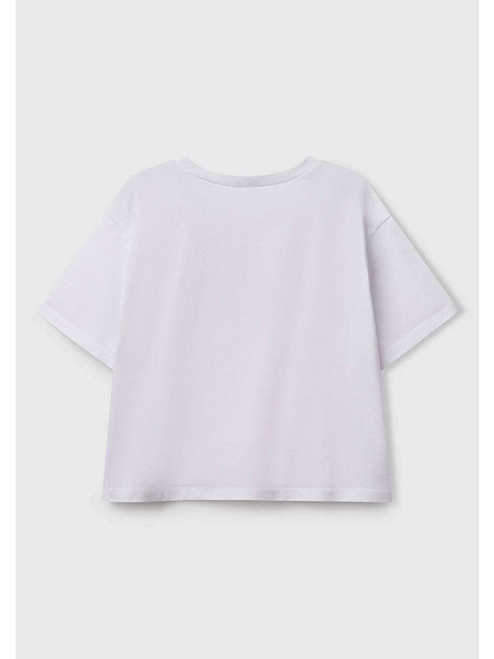 Kız Çocuk Beyaz Parlak Baskılı Bisiklet Yaka T-Shirt-1