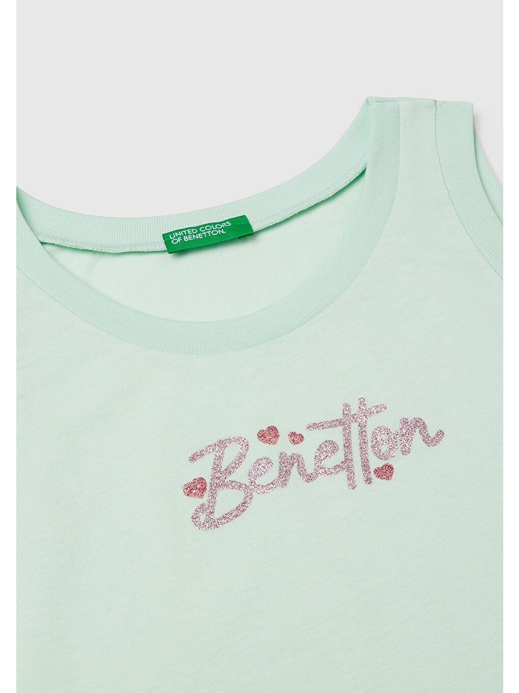 Turkuaz Kız Çocuk Su Yeşili Simli Benetton Logo Baskılı Atlet-2
