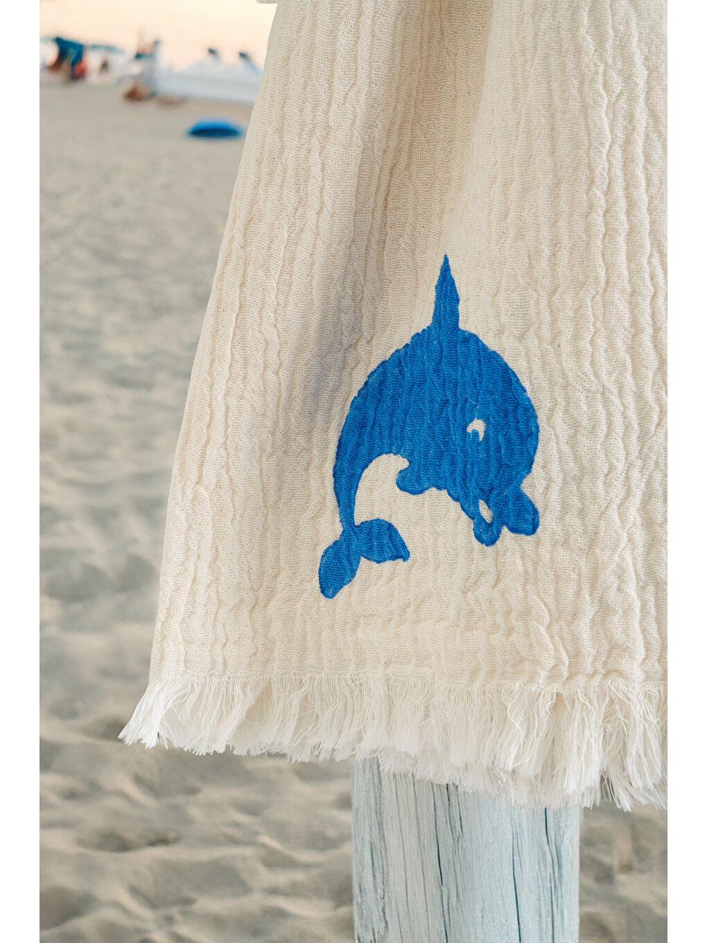 Ekru %100 Organik, El İşçiliği Taş Baskı Garson Boy Bornozu - Yunus-3