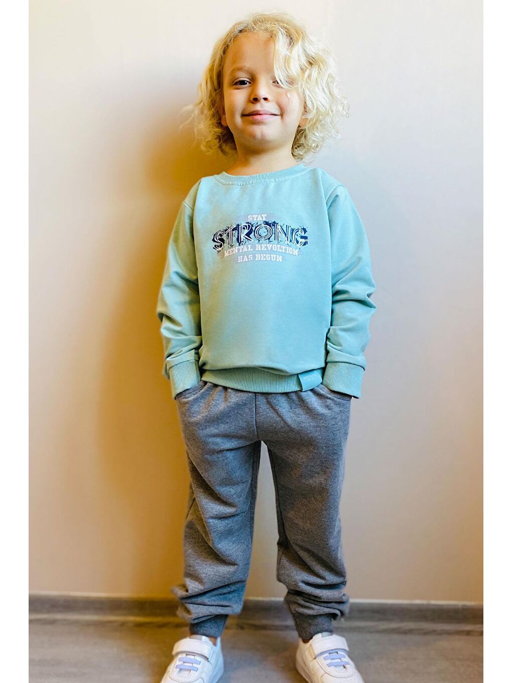 Turkuaz Erkek Çocuk Eşofman Takım Slogan Temalı Yazı Baskılı Su Yeşili (8 Yaş)