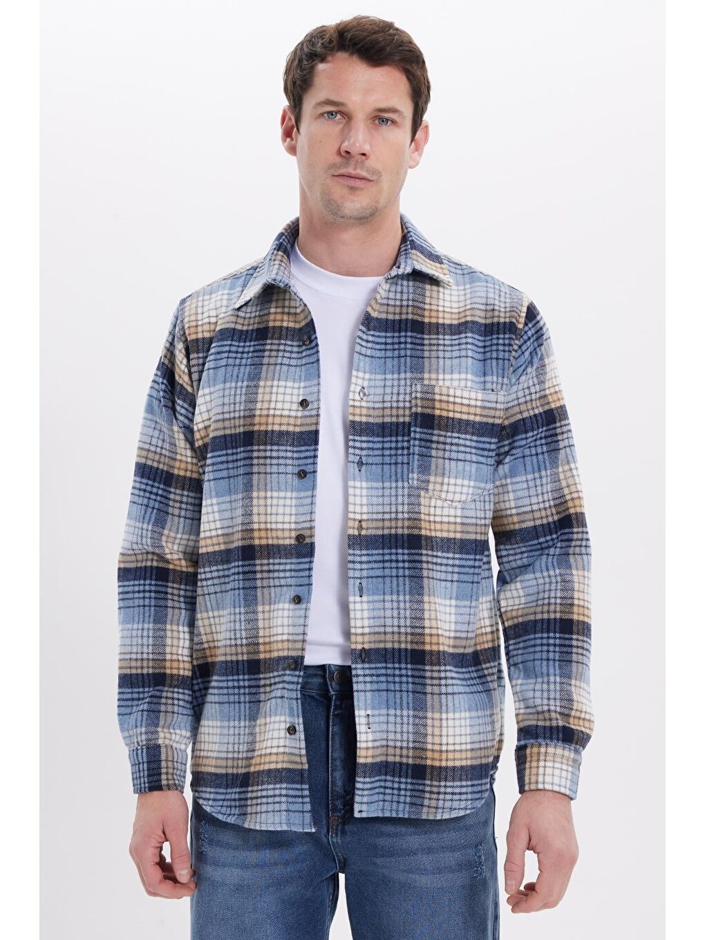 Mavi Erkek Regular Fit Rahat Kesim Kışlık Kareli Oduncu Gömlek-5