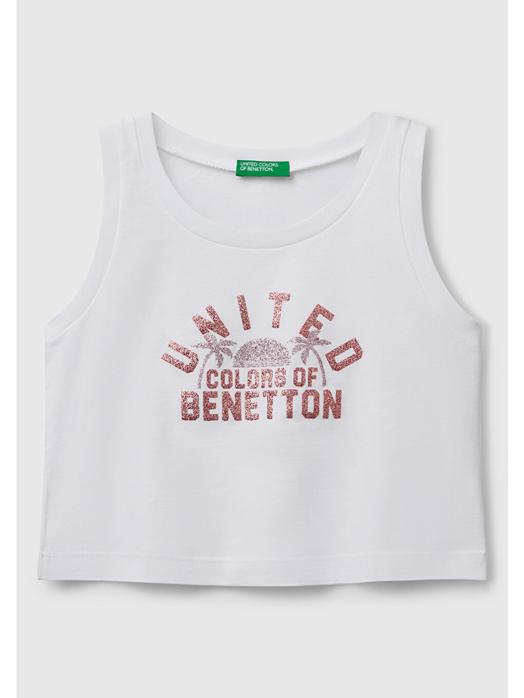 Kız Çocuk Beyaz Simli Benetton Logo Baskılı Atlet
