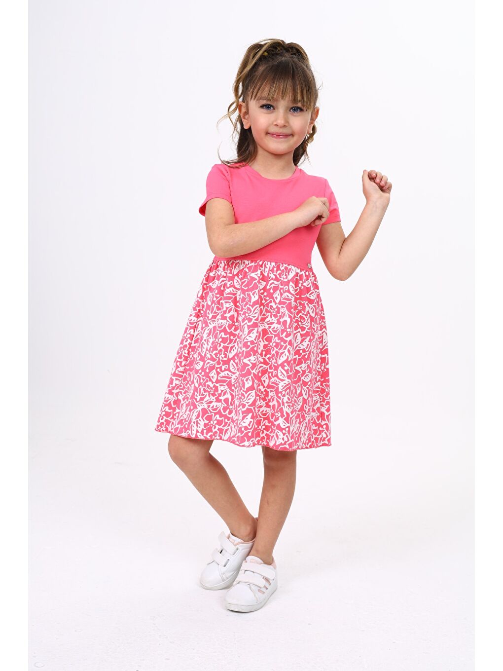 Fuşya Kız Çocuk Baskılı Elbise