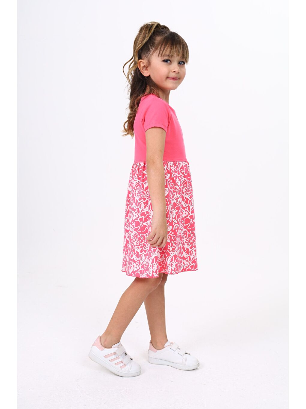 Fuşya Kız Çocuk Baskılı Elbise-1
