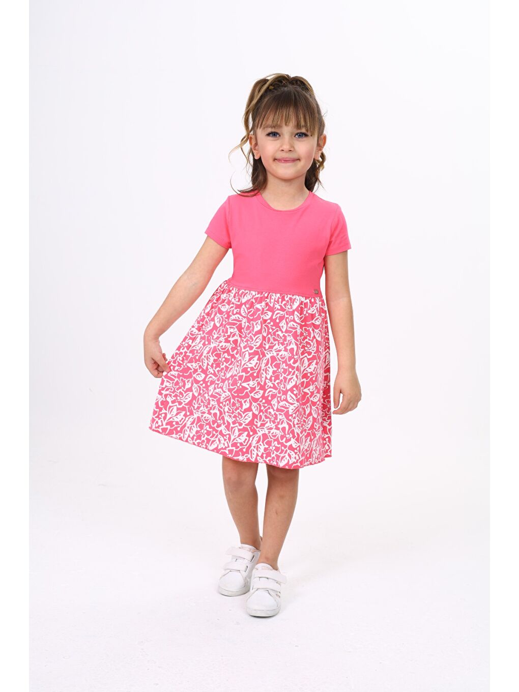 Fuşya Kız Çocuk Baskılı Elbise-4