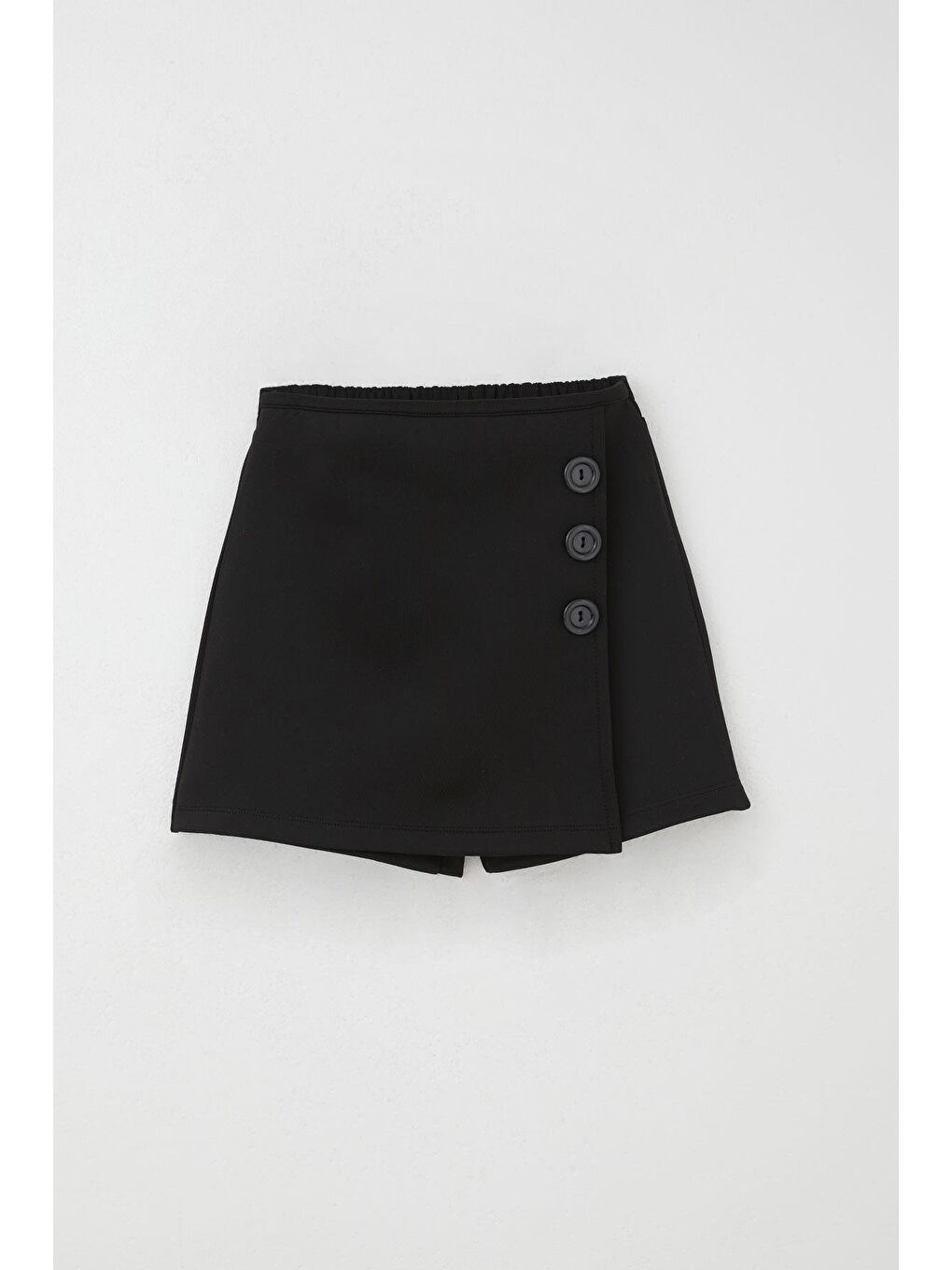 Kız Çocuk Şort Etek Düğme Aksesuarlı Beli Lastikli Siyah (6-10 Yaş)