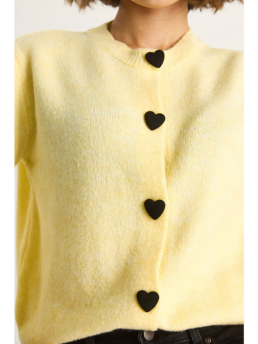 Sarı Kadın Kalp Düğmeli Triko Hırka-5