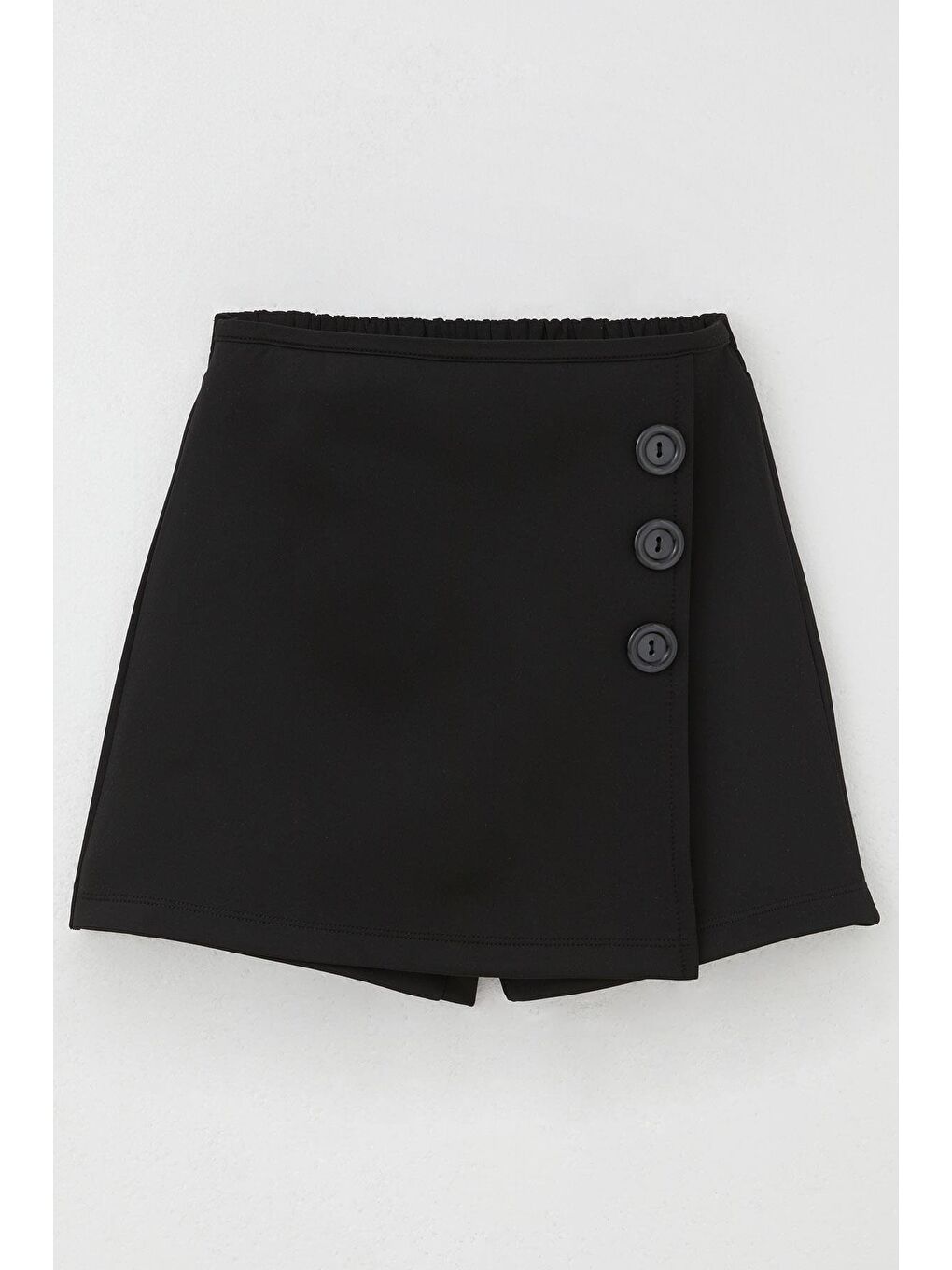 Kız Çocuk Şort Etek Düğme Aksesuarlı Beli Lastikli Siyah (6-10 Yaş)-2