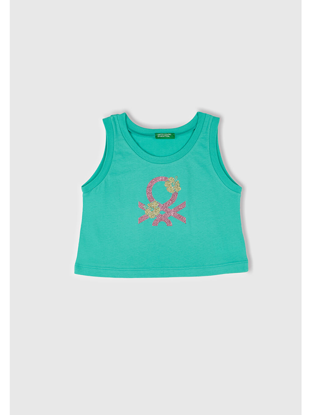 Kız Çocuk Yeşil Simli Benetton Logo Baskılı Atlet