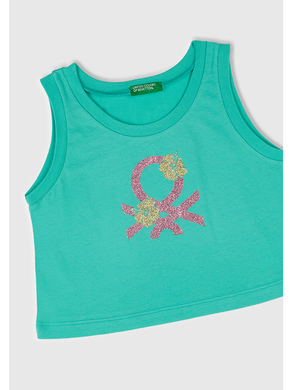 Kız Çocuk Yeşil Simli Benetton Logo Baskılı Atlet-1