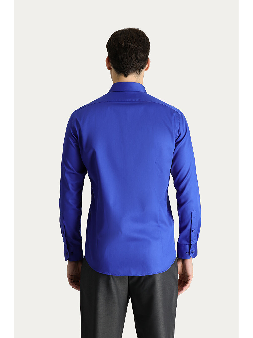 Mavi Uzun Kol Slim Fit Dar Kesim Non Iron Saten Pamuklu Gömlek-3