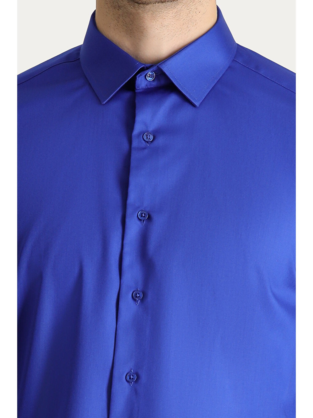 Mavi Uzun Kol Slim Fit Dar Kesim Non Iron Saten Pamuklu Gömlek-4