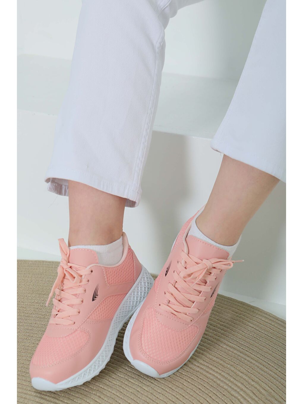 Pembe Kadın Pudra Yüksek Taban Spor Ayakkabı - 27089-2