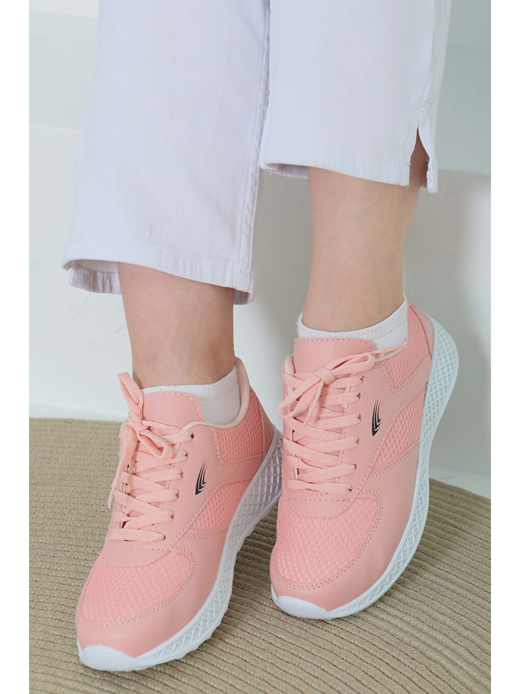 Pembe Kadın Pudra Yüksek Taban Spor Ayakkabı - 27089-3