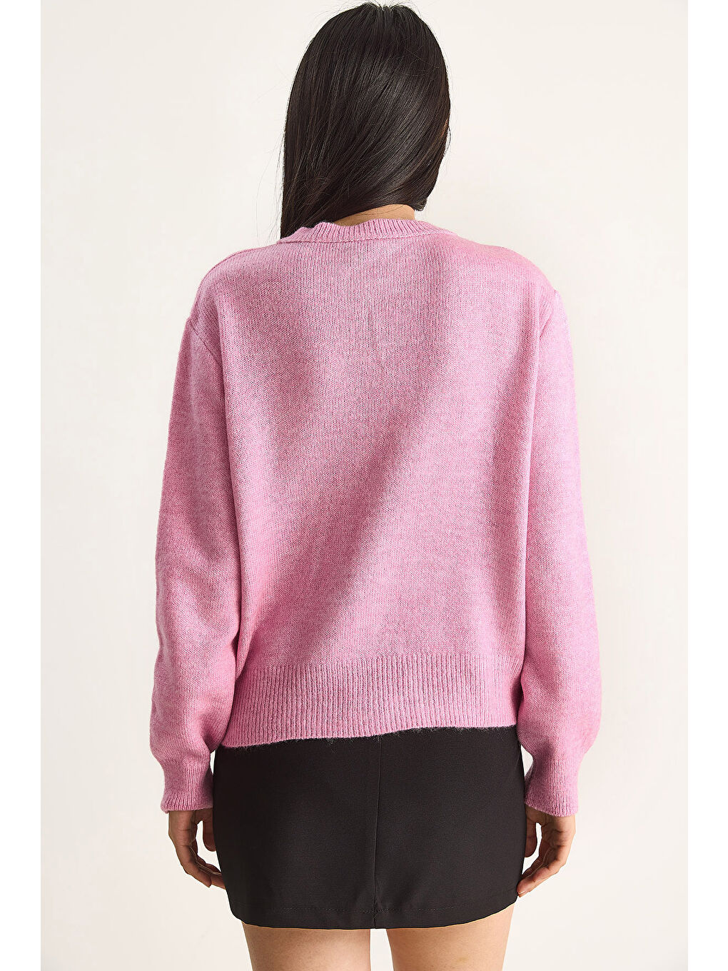 Pembe Kadın Kalp Düğmeli Triko Hırka-6