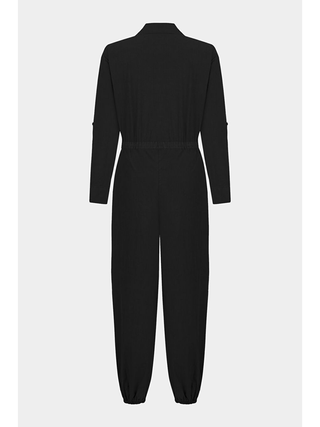 Siyah Kadın %100 Pamuk Gömlek Yaka Kemerli Kısa Tulum