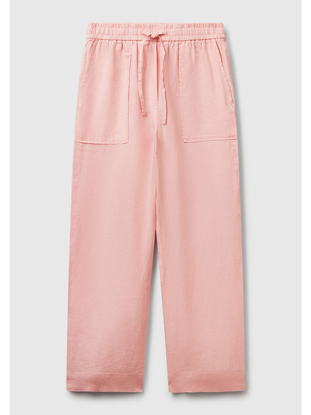 Kadın Pembe %100 Keten Büzgü İpli Cepli Sigaret Pantolon-1