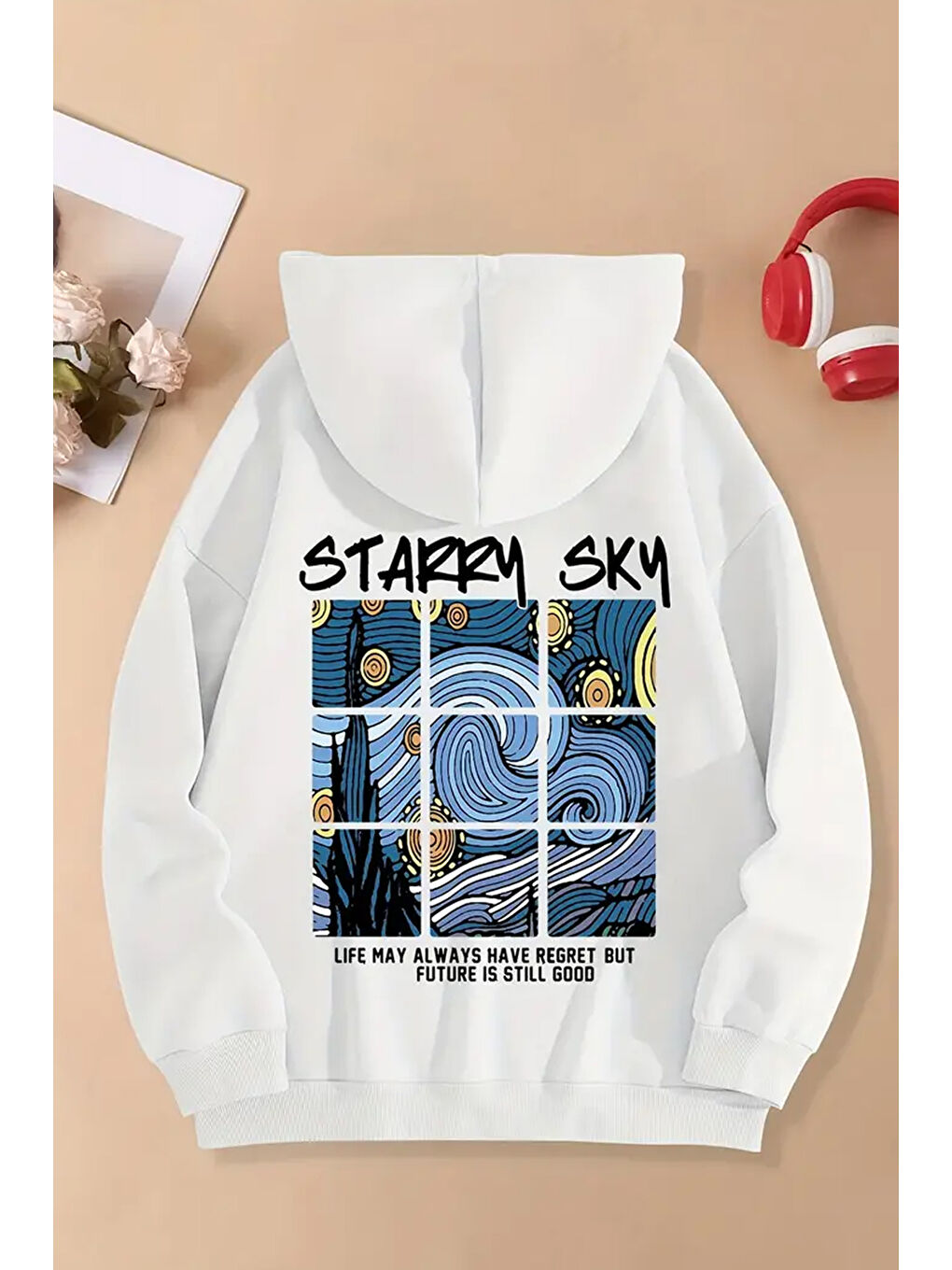 uyguntarz Beyaz Starry Sky Baskılı Unisex Oversize Sweatshirt - 1