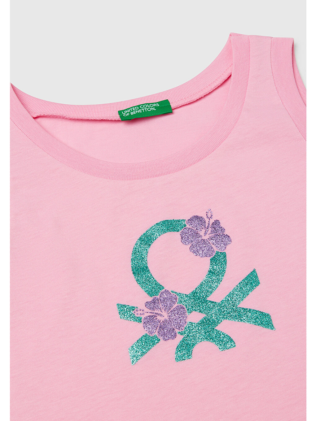 Kız Çocuk Pembe Simli Benetton Logo Baskılı Atlet-2