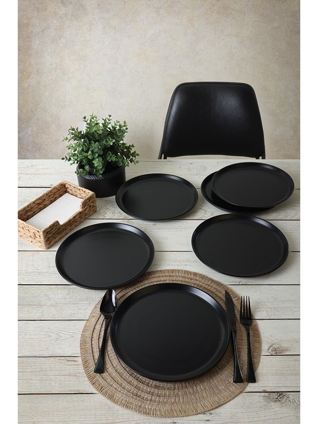 Siyah Mat siyah Hitit Servis Tabağı 25 Cm 6 Adet