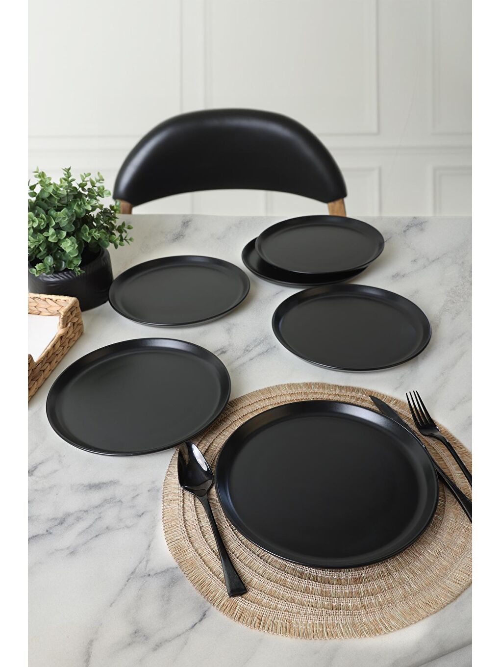 Siyah Mat siyah Hitit Servis Tabağı 25 Cm 6 Adet-1