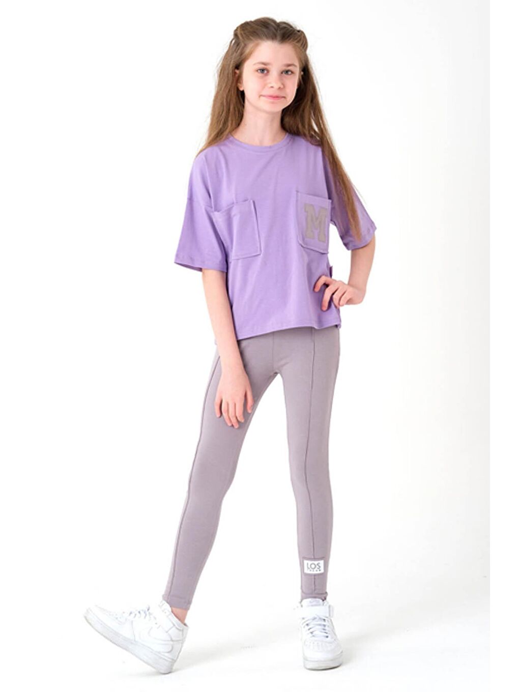 Mor Kız Çocuk Çift Cepli Taytlı Takım 8-14 Yaş 13853-1