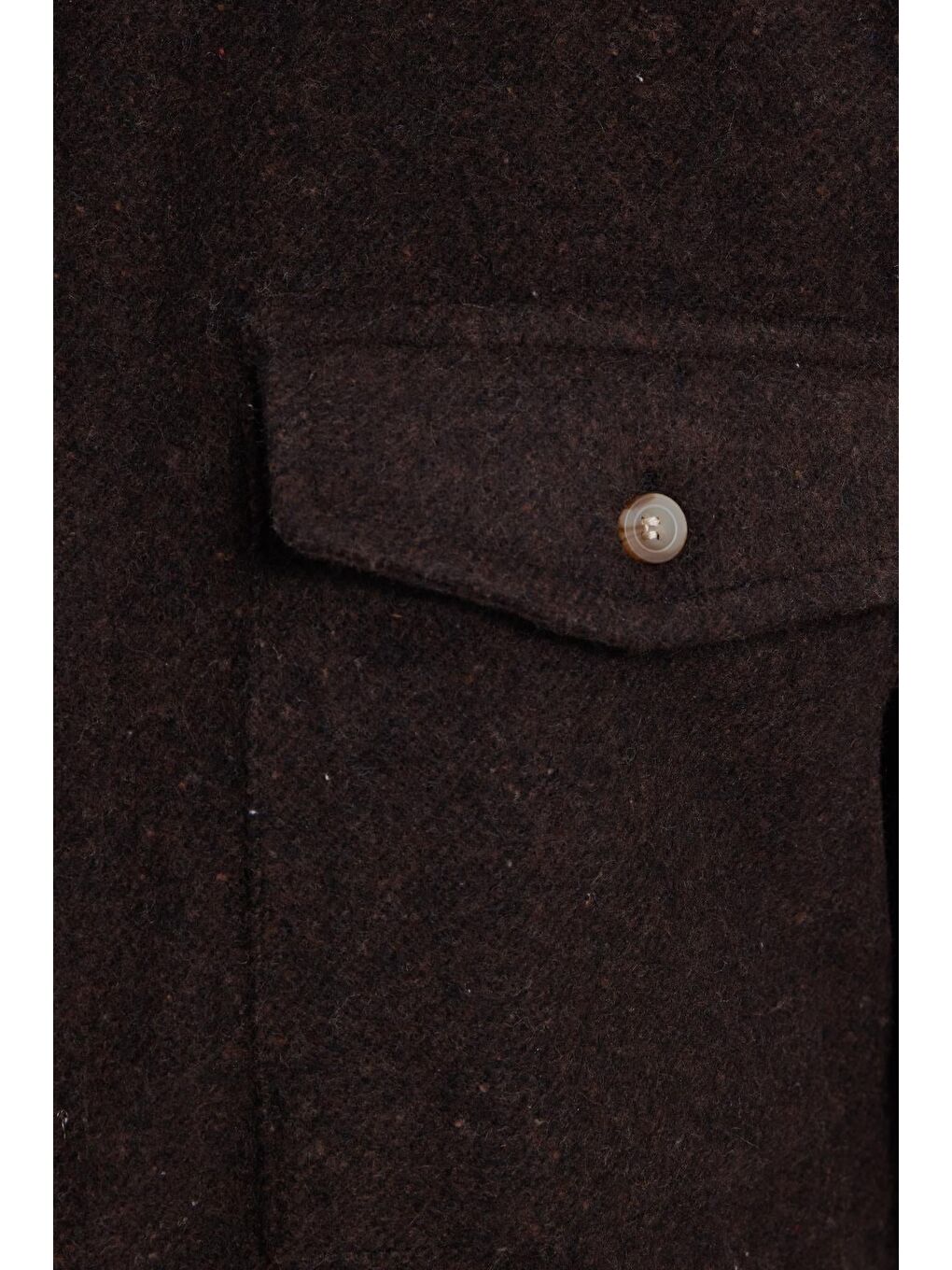 Kahverengi Erkek Slim Fit Tek Cep Kapaklı Düz Oduncu Spor Koyu Kahve Gömlek-5