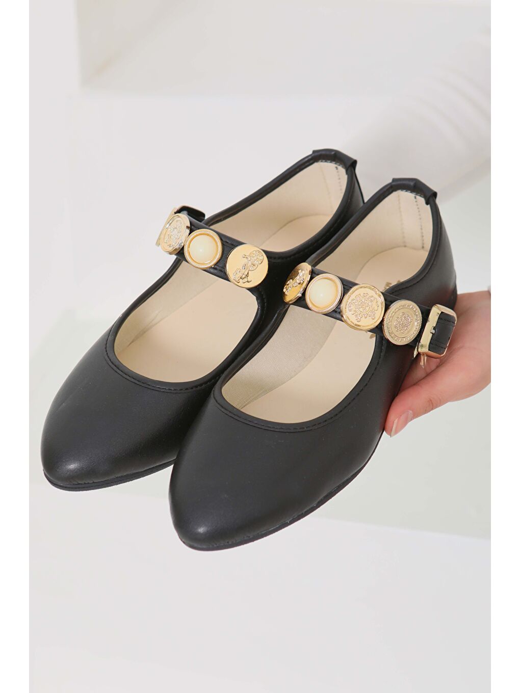 Kadın Siyah Taş Detaylı Babet Ayakkabı - 27112-4